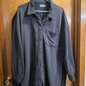 Terra & Sky Dark Charcoal Button-Front Shirt Jacket